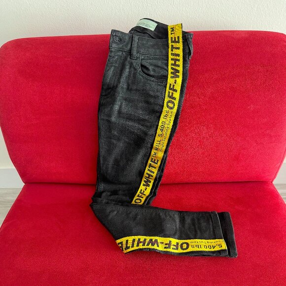 Off-White Denim Black Logo Jeans Women Size 24 - Picture 9 of 16